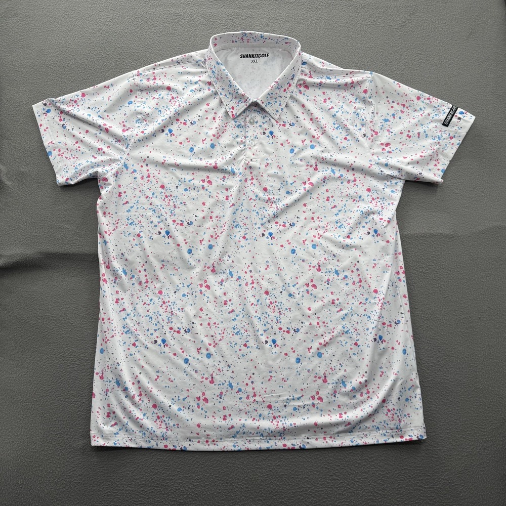 SHANKITGOLF Polo Shirt Mens 3XL White Paint Splatter Golf Performance Stretch